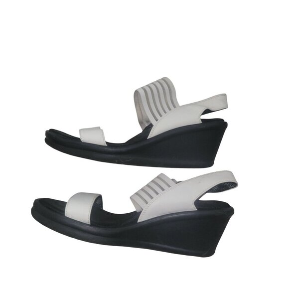 SKETCHER'S Womens White Wedge Sandals Striped Elastic Detail beach coastal comfy - Picture 4 of 6